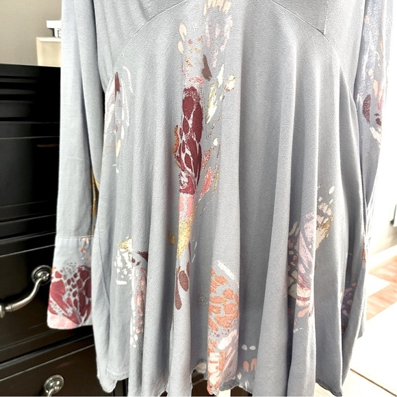 Free People Painted Meadow Tunic Dress Boho Floral Button Cuff - Size Small - Picture 10 of 16